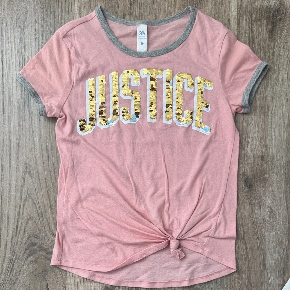 Justice Girl Bundle Pink and Navy Short Sleeve Tees Size 10